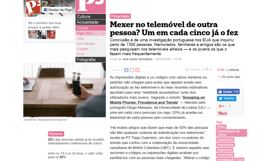 Article at P3 (Público newspaper): Snooping on Mobile Phones